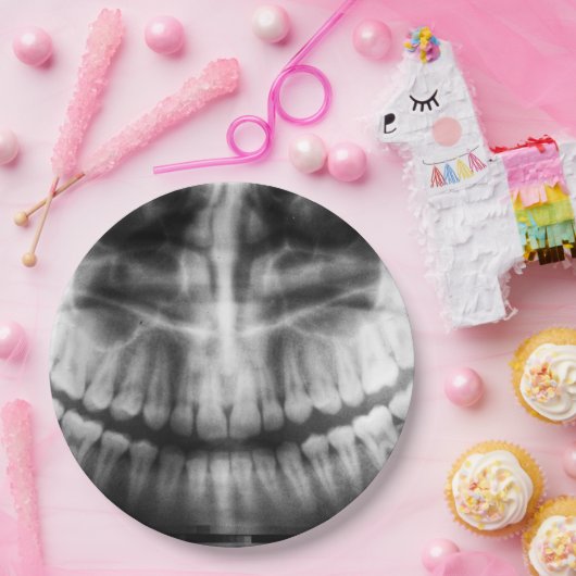 X-Ray Zähne Mouth Smile Schwarz und Weiß Pappteller (Party)