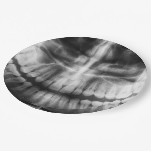 X-Ray Zähne Mouth Smile Schwarz und Weiß Pappteller (Schrägansicht)
