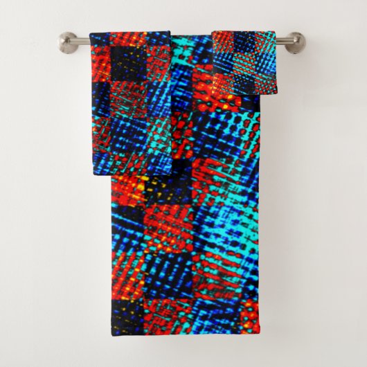 Xadrez azul, laranja, Fake sujo com manchas. Badhandtuch Set (Insitu)