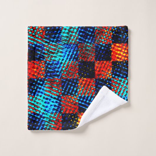 Xadrez azul, laranja, Fake sujo com manchas. Badhandtuch Set (Waschlappen)