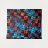 Xadrez azul, laranja, Fake sujo com manchas. Wandteppich (Vorderseite (Horizontal))