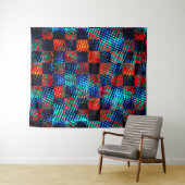 Xadrez azul, laranja, Fake sujo com manchas. Wandteppich (Beispiel (Horizontal))