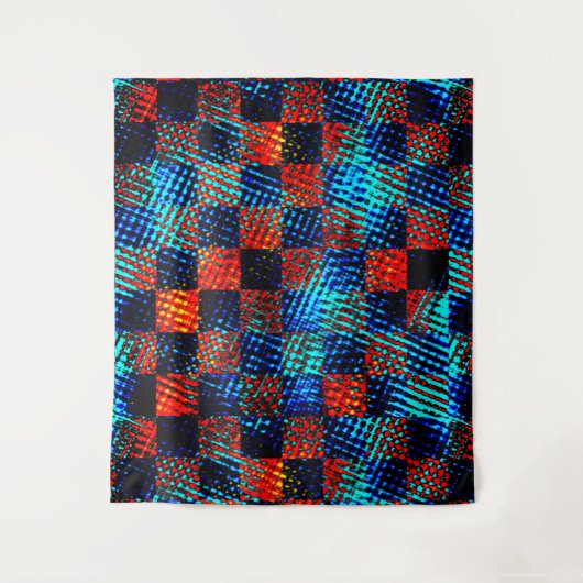 Xadrez azul, laranja, Fake sujo com manchas. Wandteppich (Vorderseite)