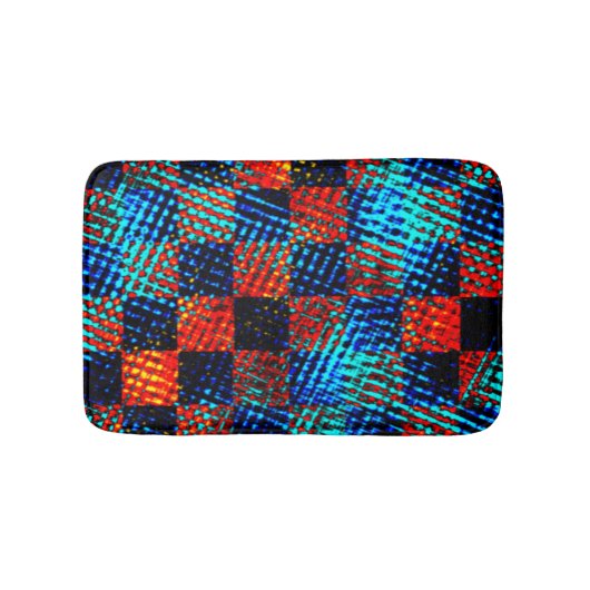 Xadrez azul, laranja, Fake sujo ou manchado. Badematte (Vorderseite)