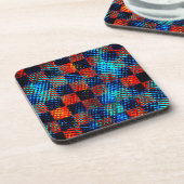 Xadrez azul, laranja, Fake sujo ou manchado. Getränkeuntersetzer (Linke Seite)