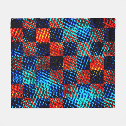 Xadrez azul, laranja quase vermelho, Fake sujo Fleecedecke (Vorderseite (Horizontal))