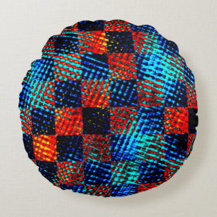 Xadrez azul, laranja quase vermelho, Fake sujo Rundes Kissen