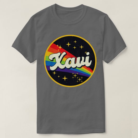 Xavi Regenbogen im Vintagen Weltraum T-Shirt (Design vorne)