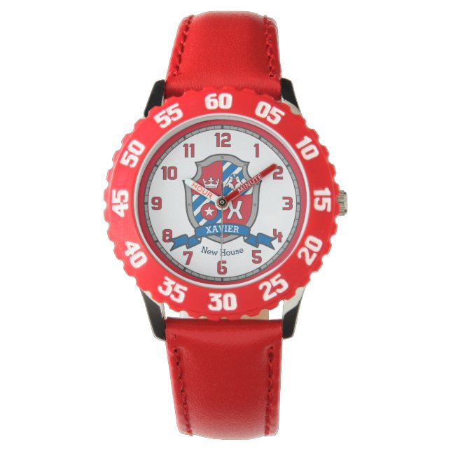 Xavier Buchstabe X Name bedeutet Wappen Rot Blau V Armbanduhr (Vorderseite)