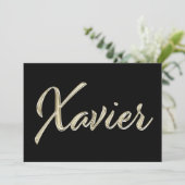 Xavier Name white gold Handwriting Karte (Stehend Vorderseite)
