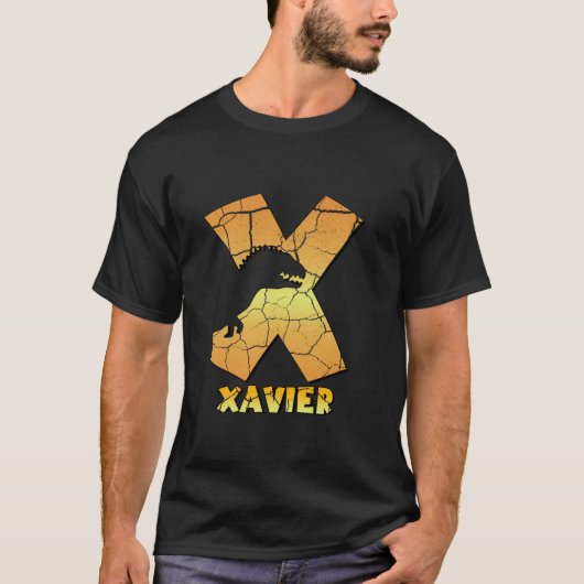 Xavier personalisierte Jungen Dinosaurier niedlich T-Shirt (Vorderseite)