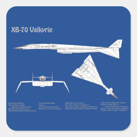 XB-70 Valkyrie - Flugzeugkonzepte ABD Quadratischer Aufkleber (Vorderseite)