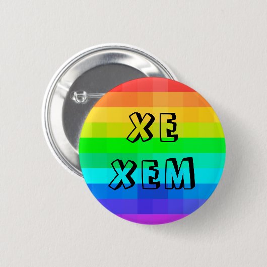 Xe Xem Non-Binary Pronouns LGBTQ Rainbow Button (Vorne & Hinten)