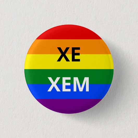 Xe/Xem Pronoun Rainbow Abzeichen Button (Vorderseite)