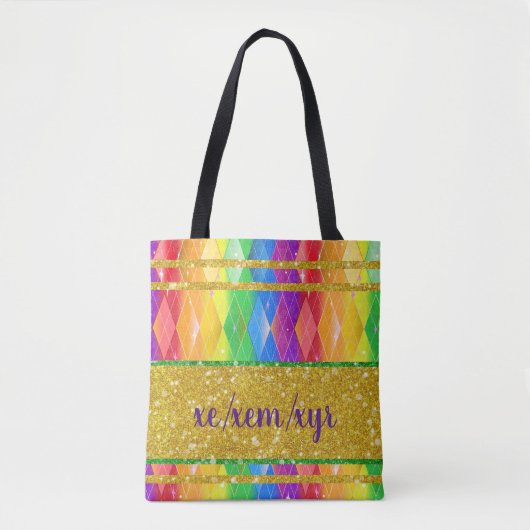 xem xyr pronoun Glitzer Regenbogenprid Raute Tasche (Vorderseite)