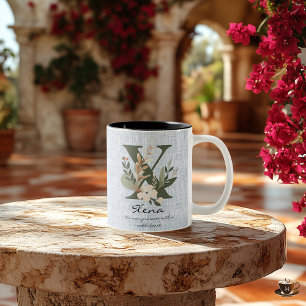 Xenas edles Herz - Boho-Chic-Blumen-Monogramm-Tass Zweifarbige Tasse
