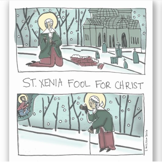 Xenia, Narr für Christus, Aufkleber (Vorderseite)