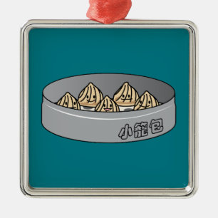 Xiaolongbao chinesisches Suppen-Mehlkloß-Dim Silbernes Ornament