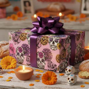 XL Bunte Handgezeichnete Mexikanische Zuckerschäde Geschenkpapier
