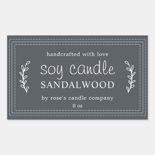 XL hausgemachte Sojenkandle-Foliage aus schwarzem  Rechteckiger Aufkleber (Vorderseite)