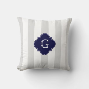 XL Hellgrau Weiß gestreift Navy Quatrefoil Monogra Kissen