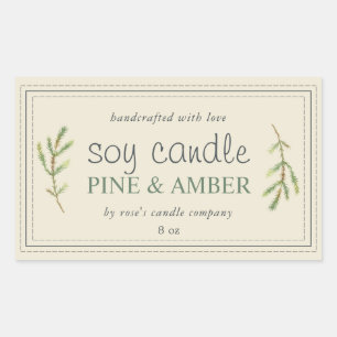 XL Homemade Soy Candle Pine Sprig Antikes Weiß Rechteckiger Aufkleber