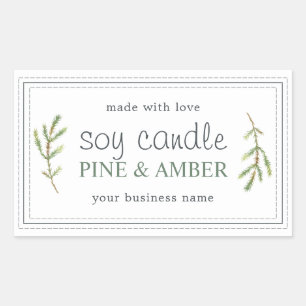 XL Homemade Soy Candle Pine Sprig Custom White Rechteckiger Aufkleber
