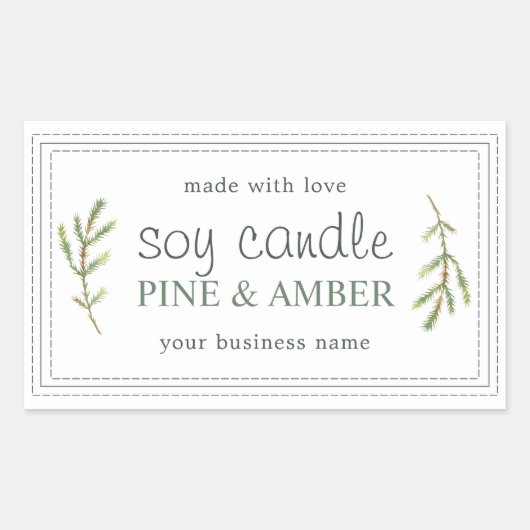 XL Homemade Soy Candle Pine Sprig Custom White Rechteckiger Aufkleber (Vorderseite)