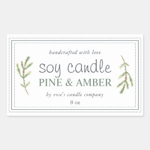 XL Homemade Soy Candle Pine Sprig Custom White Rechteckiger Aufkleber