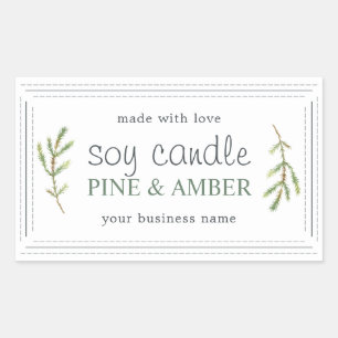 XL Homemade Soy Candle Pine Sprig White Custom Rechteckiger Aufkleber