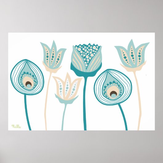 XL Turquoise Aqua Vintage Funky Blume Art Poster (Vorne)