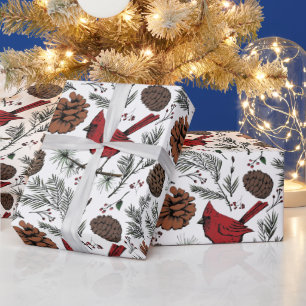 XL Winter Roter Kardinal und Pine Cones Geschenkpapier