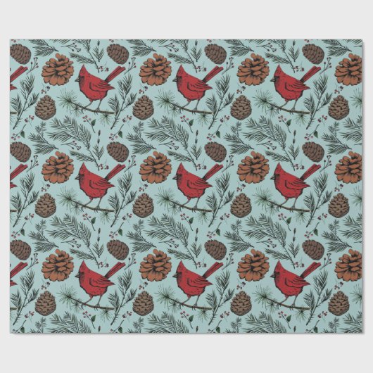 XL Winter Roter Kardinal und Pine Cones Geschenkpapier (Flach)