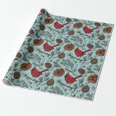 XL Winter Roter Kardinal und Pine Cones Geschenkpapier (Ungerollt)