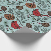 XL Winter Roter Kardinal und Pine Cones Geschenkpapier (Ecke)