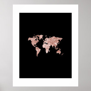 XL world map in crumpled Rose gold print Poster