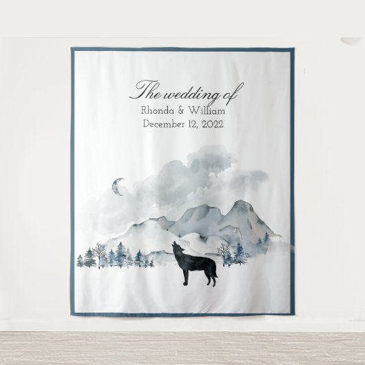 XLarge Foggy Mountains Aquarell Hochzeitsband Wandteppich (Vorderseite)