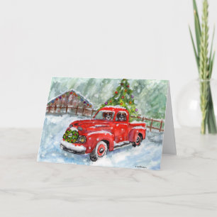 Xmas Aquarell 2 Boxer, roter LKW, Schnee Karte