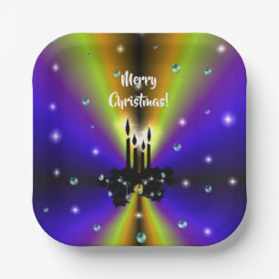 Xmas Artdeco auf Lila Yellow Rainbow Fevor Tags Pappteller