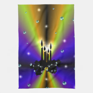 Xmas Artdeco Lila Gelber Regenbogen Geschirrtuch