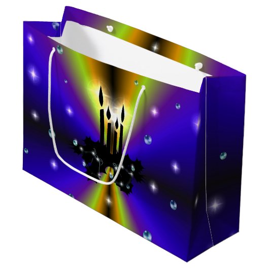 Xmas Artdeco Lila Gelber Regenbogen Große Geschenktüte (Vorderseite Schrägansicht)