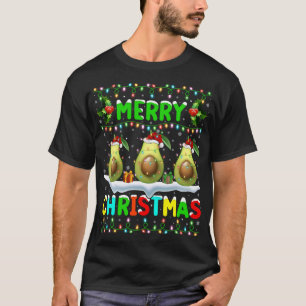 Xmas Avocado Lighting Weihnachtsmannmütze Frohe We T-Shirt