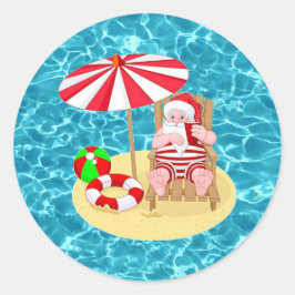 xmas beach santa claus classic round Aufkleber