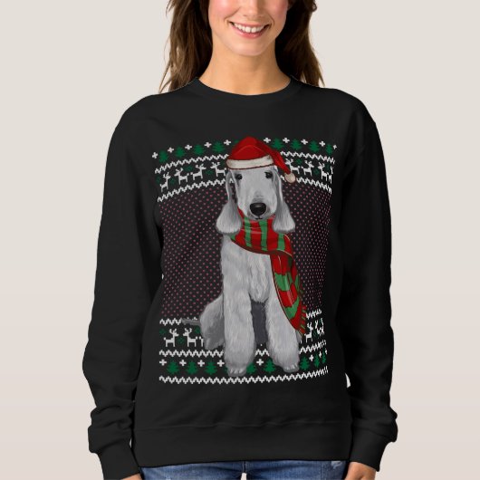 Xmas Bedlington Terrier Dog Weihnachtsmannmütze Ug Sweatshirt (Vorderseite)