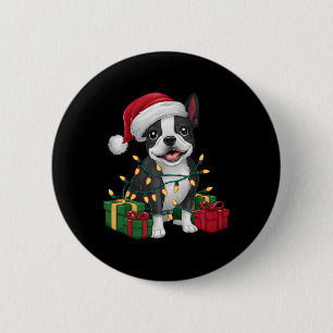 Xmas-Beleuchtung Santa Hut Boston Terrier Hund Wei Button