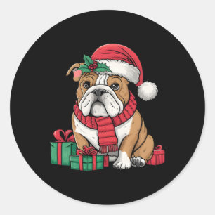 Xmas-Beleuchtung-Santa-Hut English Bulldog Weihnac Runder Aufkleber