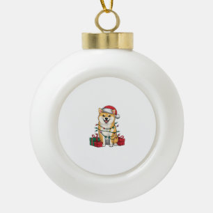 Xmas-Beleuchtung Santa Hut Shiba Inu Hund Weihnach Keramik Kugel-Ornament