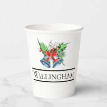 Xmas Bells Red Berries Evergreen Name Initial