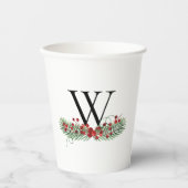 Xmas Bells Red Berries Evergreen Name Initial Pappbecher (Vorderseite)