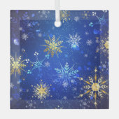 XMAS Blue Background mit dem Label Golden Snowflak Ornament Aus Glas (Vorderseite)